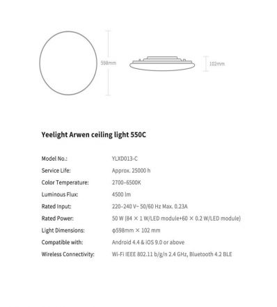 Đèn Trần Thông Minh Yeelight Arwen 450C và 550C - 50W Led RGB